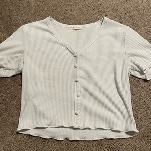 Romwe white short sleeved buttoned blouse